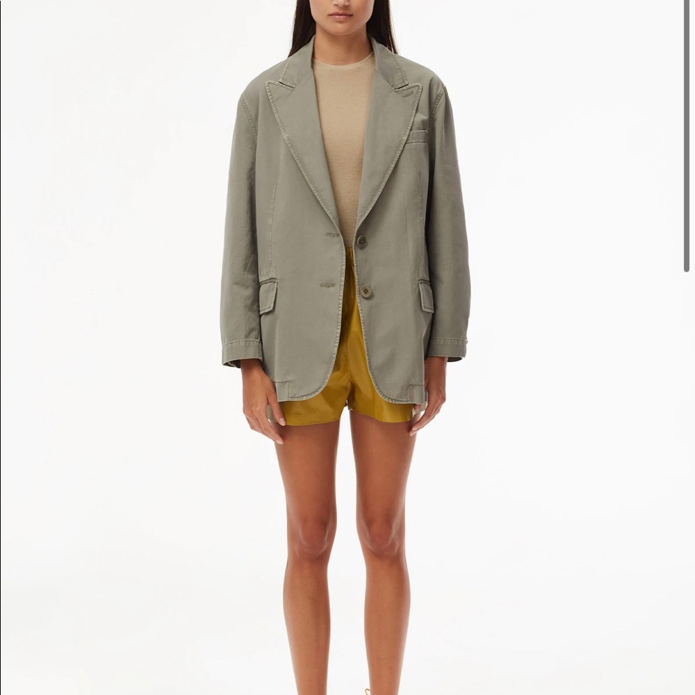 Tibi Garment Dyed Twill Blazer in Dark Stone